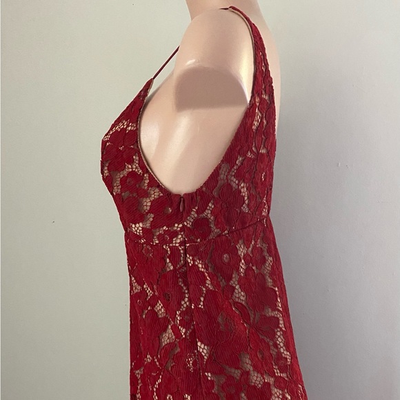 Free People Dangerous Love Mini Dress Lace Overlay Red Size 4 - Picture 8 of 11